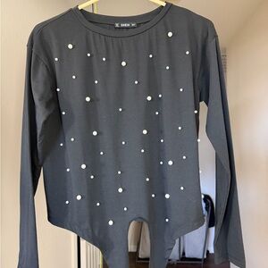 SHEIN Black Top with Pearl Details